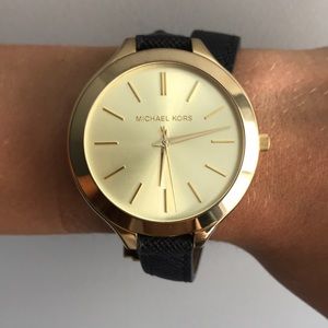 Michael Kors black and gold wrap watch